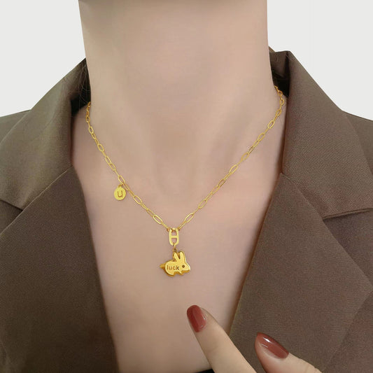 Fashionable Rabbit Pendant Necklace for Women in Titanium Steel with Plated Finish, Minimalist Lucky Year Design