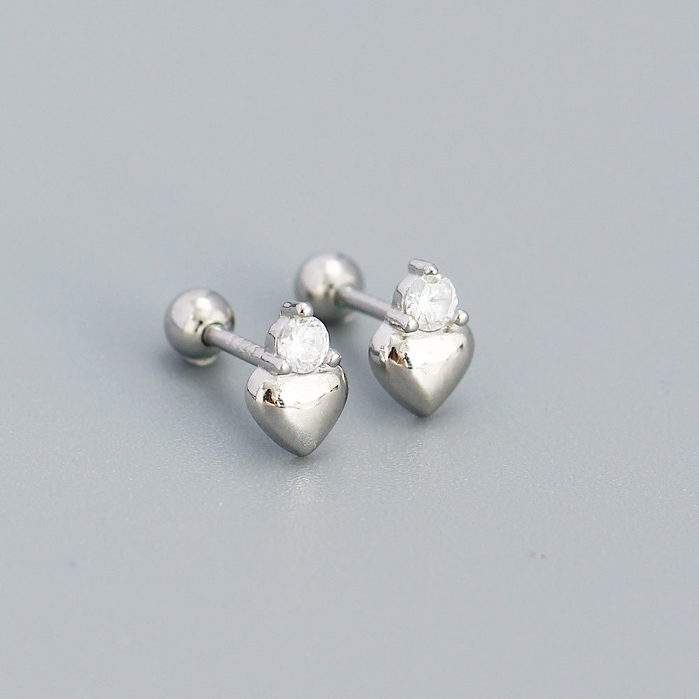 Minimalist Heart-Shaped 925 Sterling Silver Ear Cuffs with Rhinestone Inlay for Women