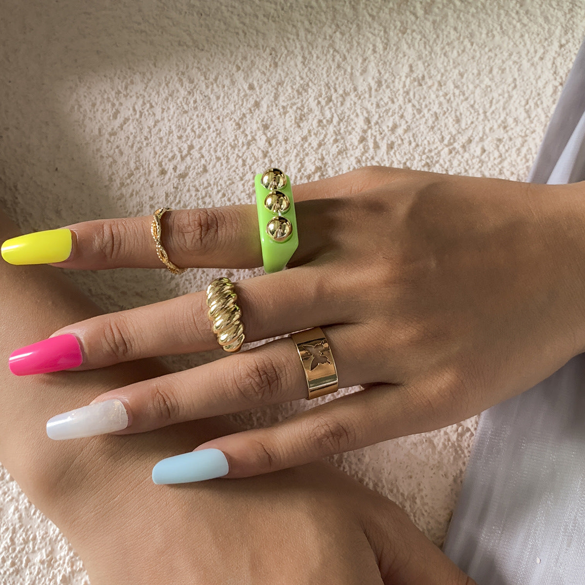 Vintage Ethnic Geometric Round Letter Alloy Plated Ring Set for Women