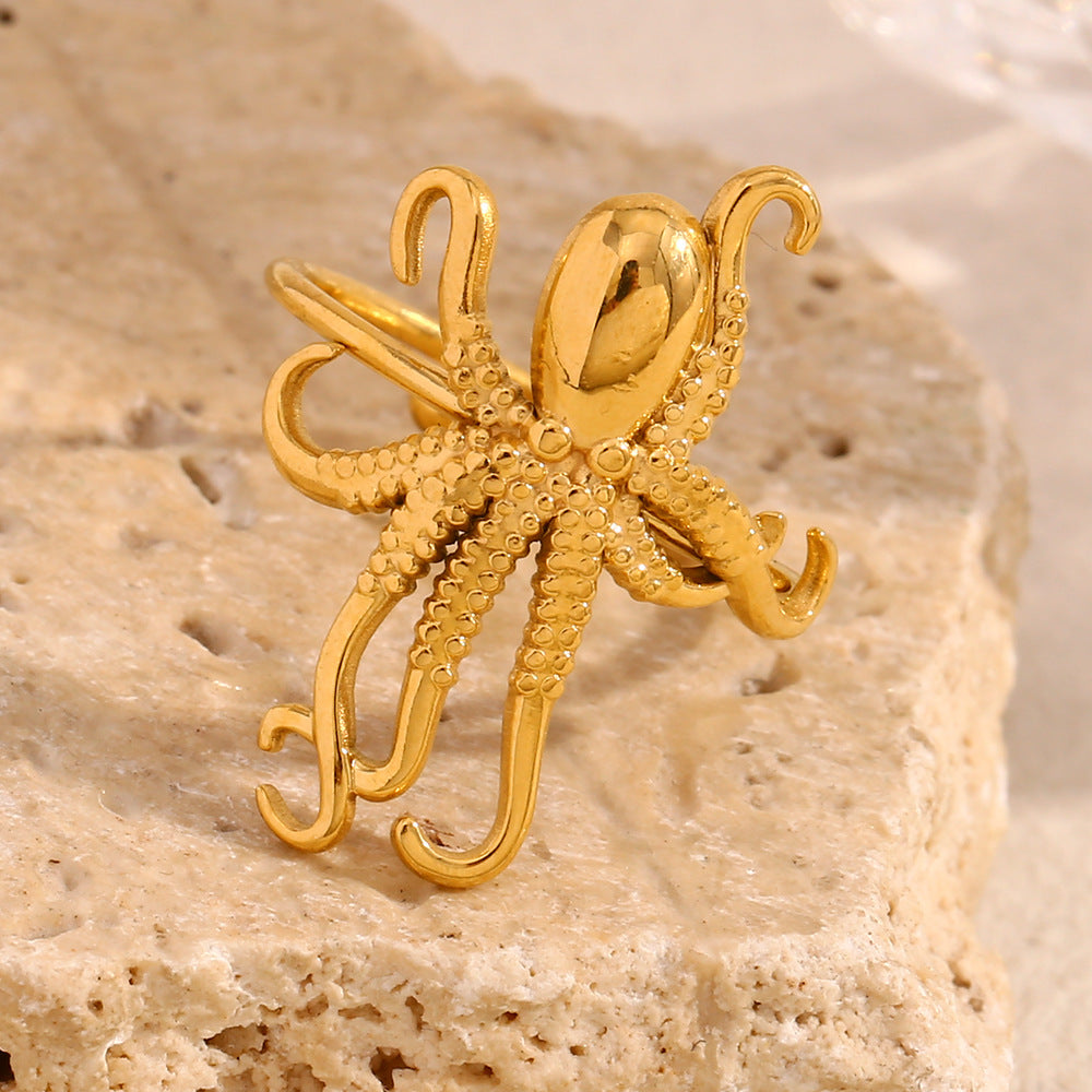 Unique Octopus Open Ring Stainless Steel 18K Gold Plated Geometric Design