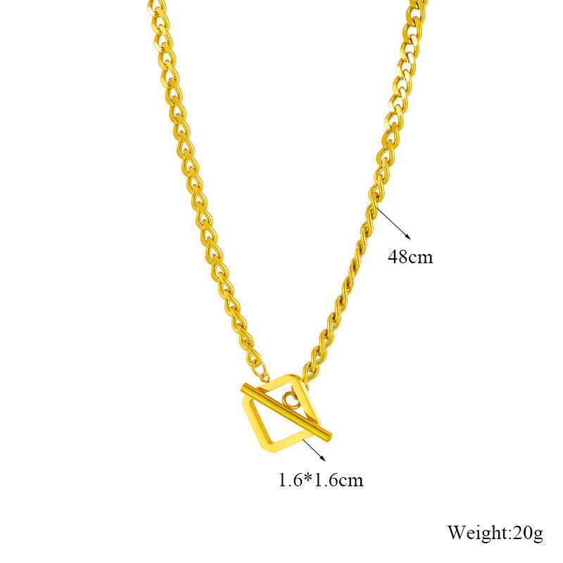 Collar minimalista geométrico de acero titanio chapado con cierre OT para estilo urbano de alta gama y streetwear unisex