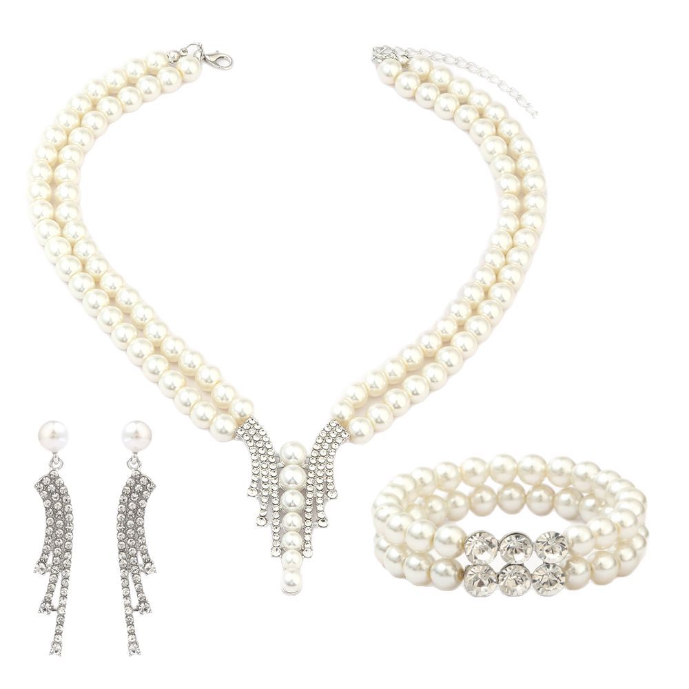 Set di gioielli personalizzati con perle finte, con ciondolo in lega a stella e luna, collana con catena a maglie, orecchini e bracciale per donna