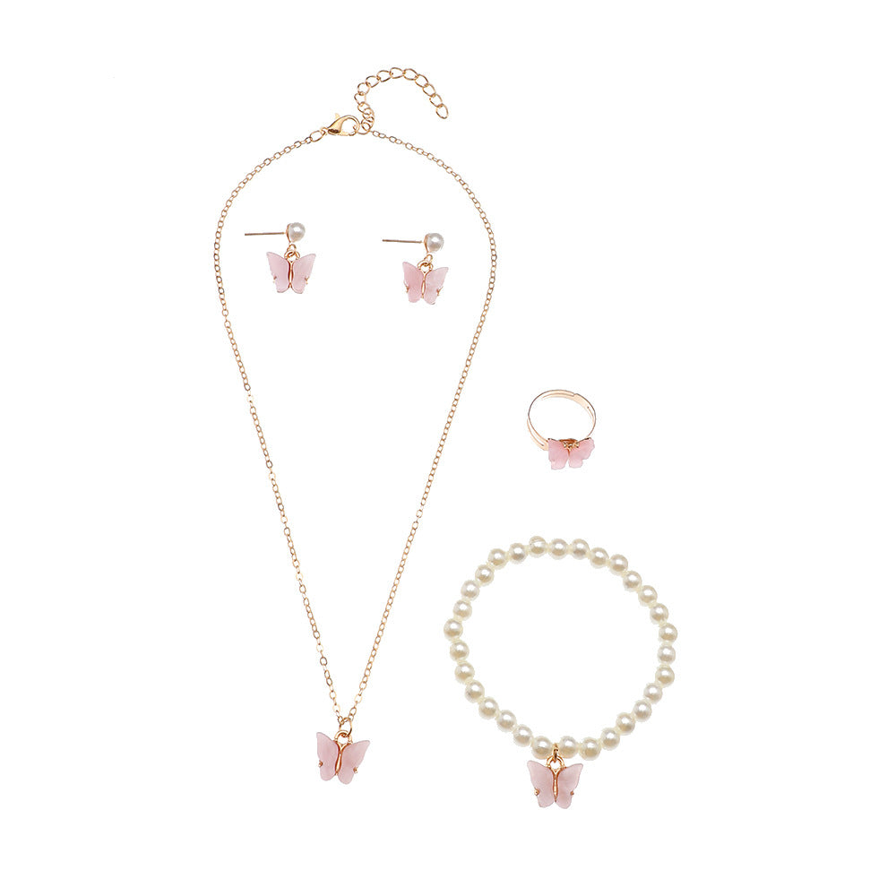 Set Collana con Farfalla per Bambini con Ciondolo in Lega e Finitura Smaltata su Catena Box, per Bambine dai 3 ai 10 Anni, Accessori a Tema Principessa