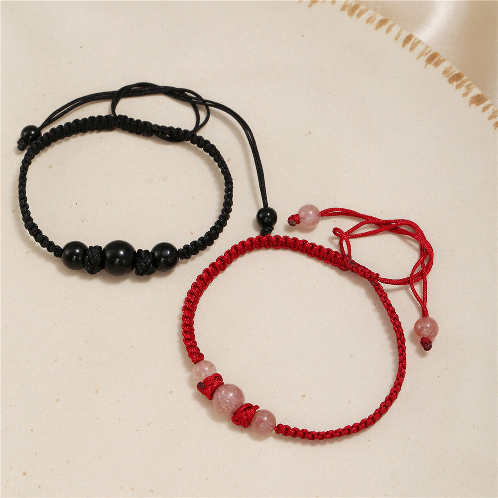 Minimalist Handmade Obsidian Braided Bracelet Unisex Drawstring Cord