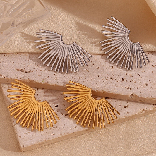 Orecchini pendenti da donna minimalisti geometrici a forma di ventaglio in acciaio inossidabile placcato oro 18K