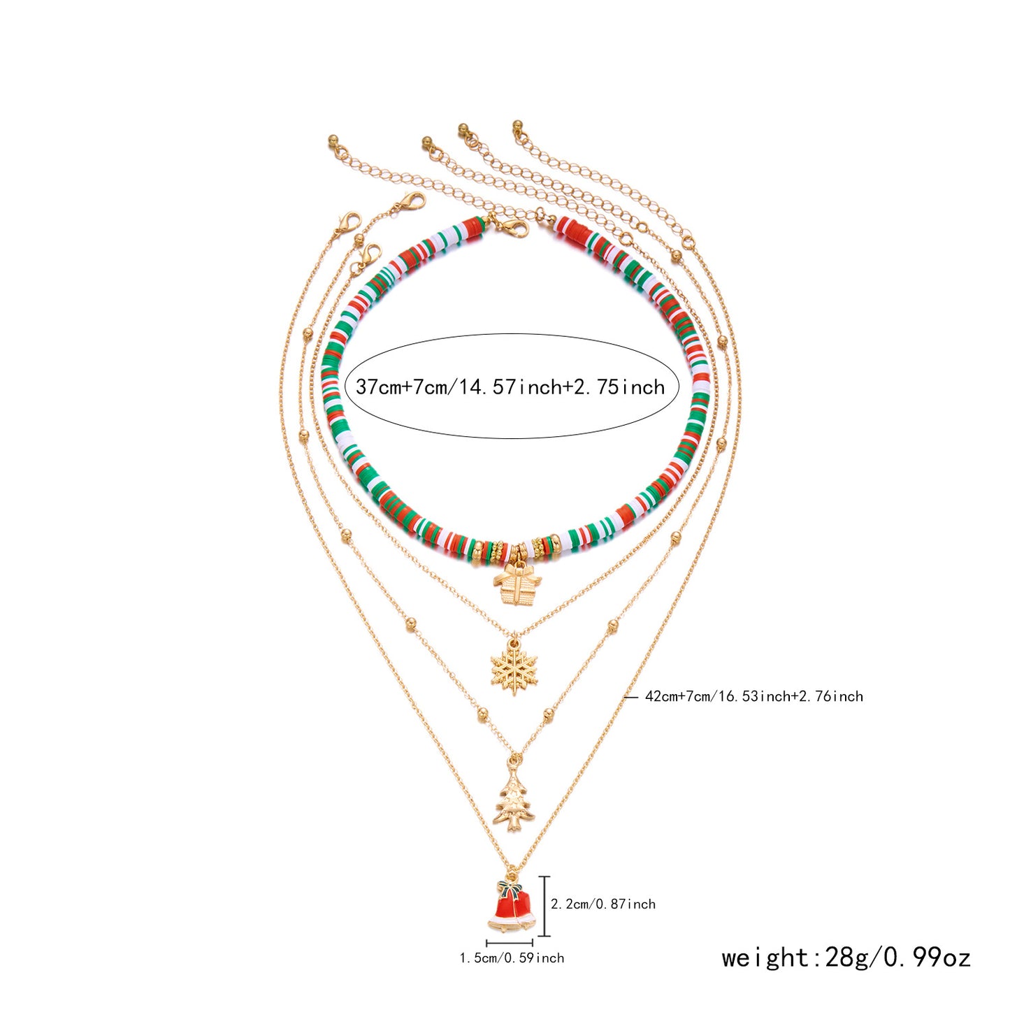 Handmade Crystal Beaded Multi-Layer Choker Necklace Set with Santa Claus and Snowflake Motifs in Geometric and Animal Shapes Alloy Metal with Enamel Finish for Women