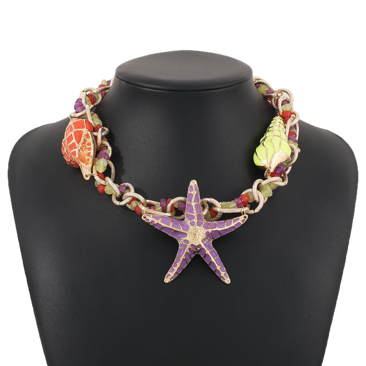 Collar con colgante de estrella de mar y concha personalizado para mujer con colgante de aleación de forma geométrica, acabado galvanizado, estilo playero, joyería minimalista