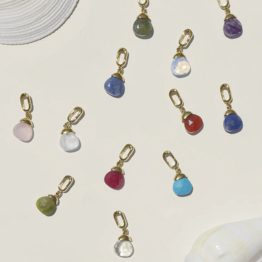 Colorful Birthstone Cubic Zirconia Teardrop Plated Stainless Steel Necklace