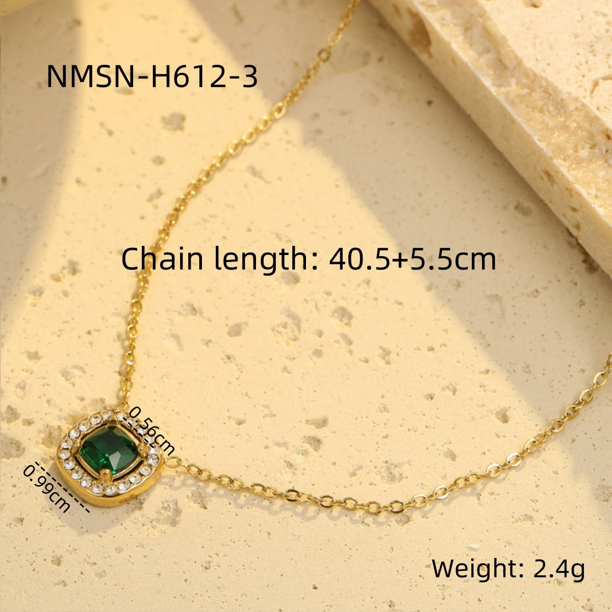 Collar vintage geométrico de circonita verde de acero inoxidable para mujer con baño de oro de 18 quilates, cadena de clavícula delicada