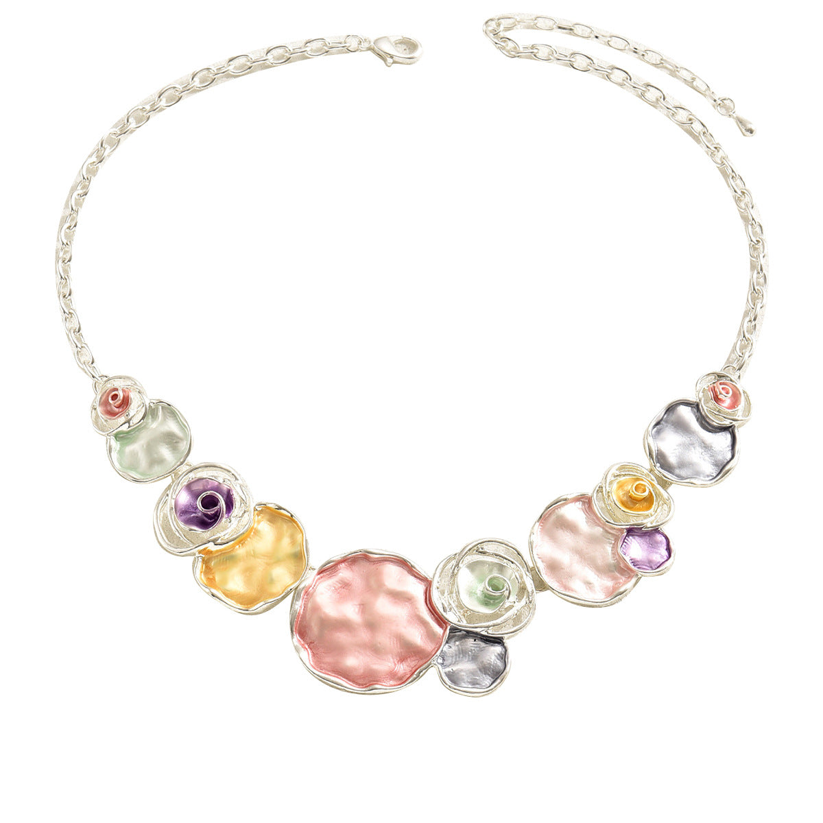 Elegant Floral Geometric Rose Pendant Necklace in Zinc Alloy with Enamel Finish for Women