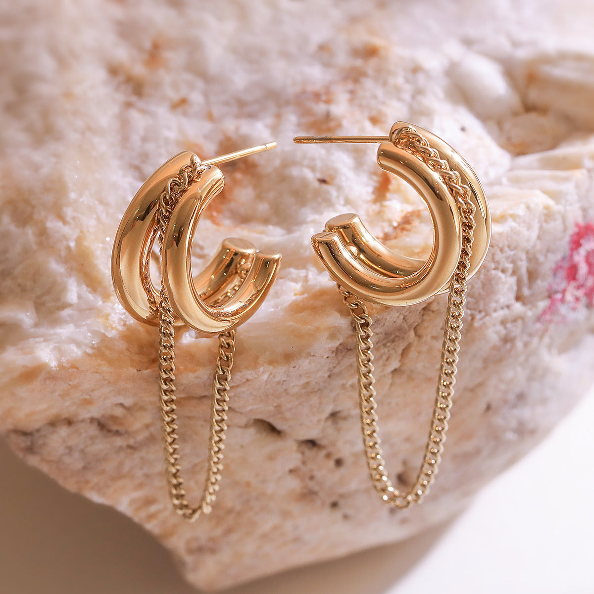 Minimalist 18K Gold Plated Geometric Stainless Steel Tassel Earrings for Women