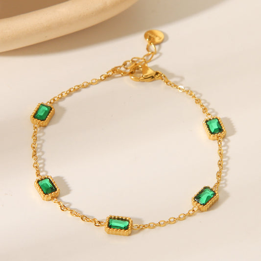 INS Style Geometric Titanium Steel Bracelet with 18K Gold Plating and Zircon Inlay for Women