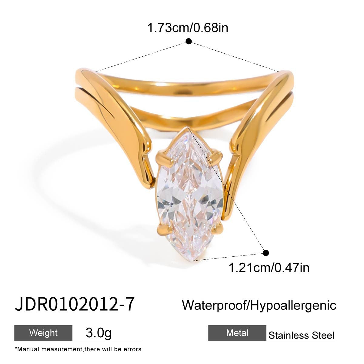 Elegant Geometric Cubic Zirconia Plated Stainless Steel Ring for Women