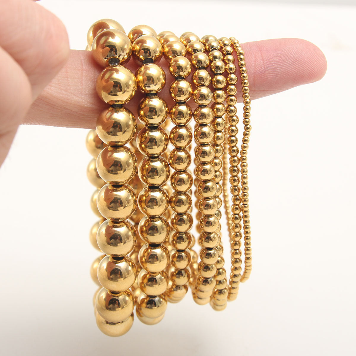 Gold Plated Stainless Steel Ball Chain Bracelet Unisex Elastic Beaded Hand String