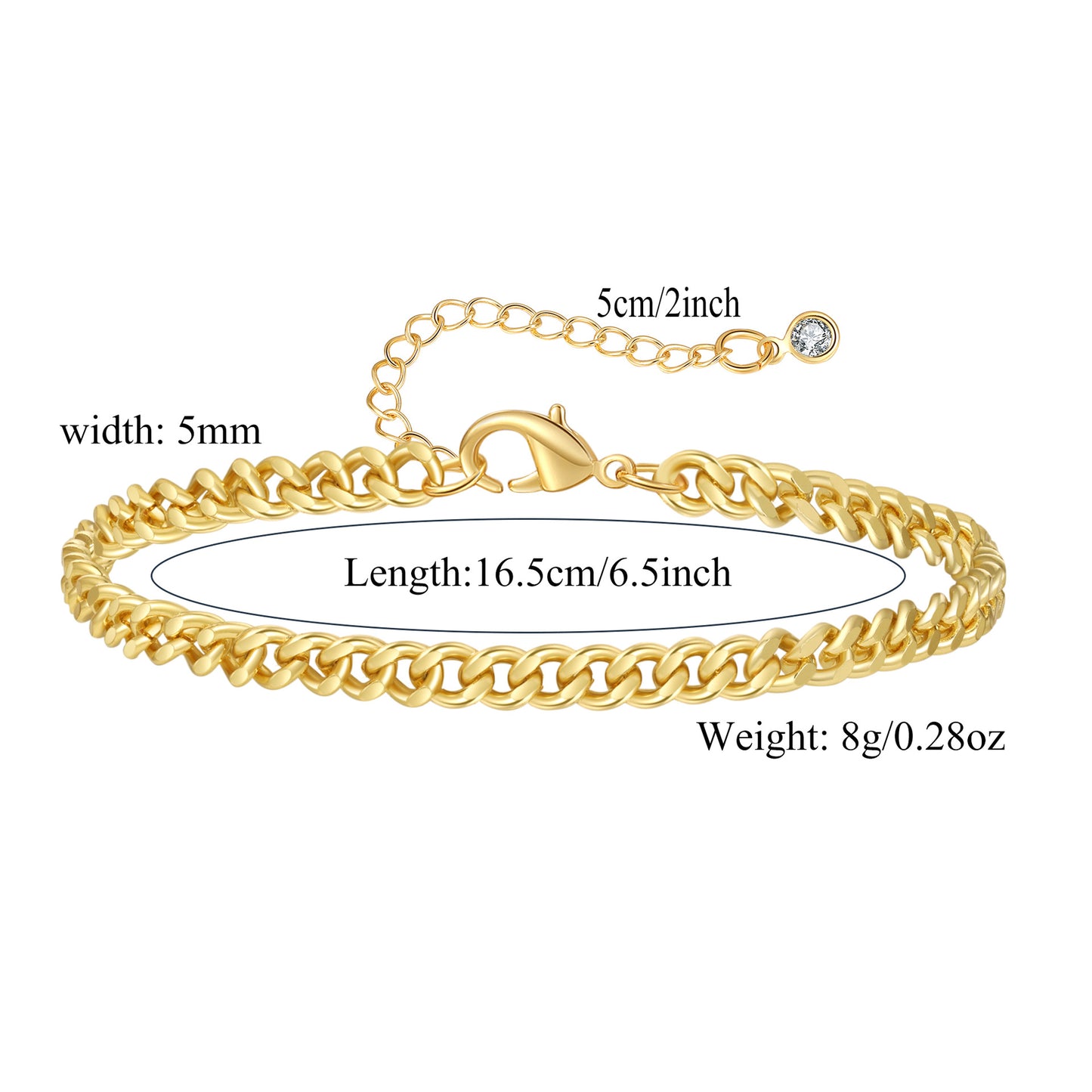 Geometric Round Gold Plated Brass Cuban Link Paperclip Snake Chain Bracelet Set Unisex