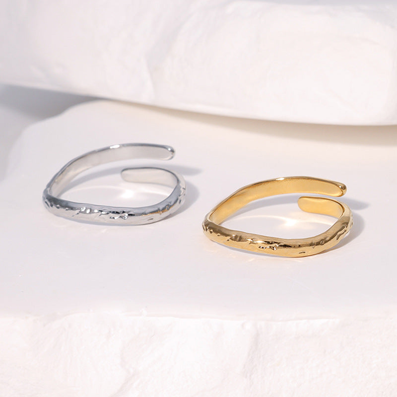 Minimalist 18K Gold Plated Geometric Stainless Steel Adjustable Ring for Women