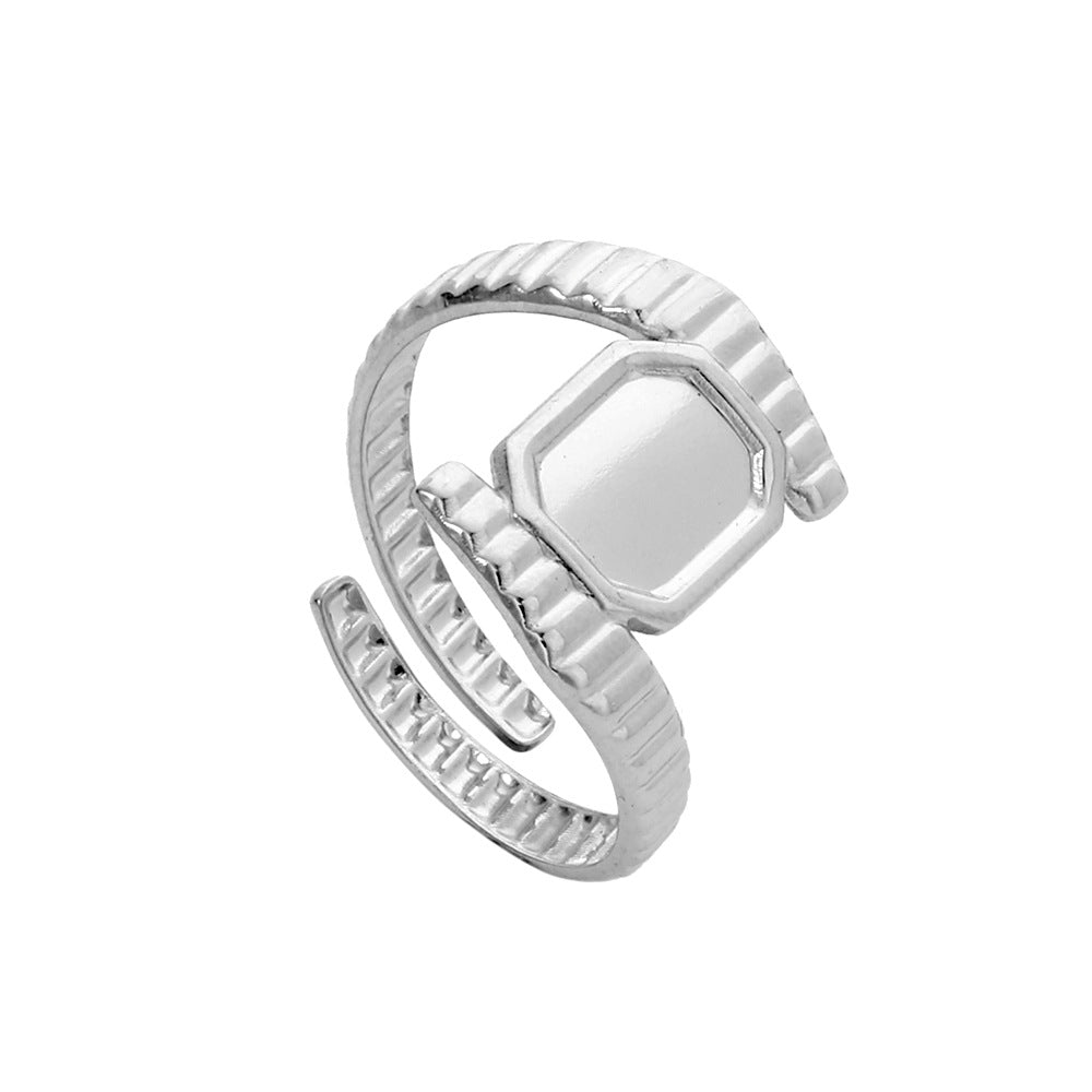 Minimalist Geometric Heart Plated Stainless Steel Adjustable Ring for Unisex