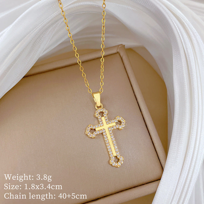 Sweet Cartoon Animal Micro-Inlaid Cubic Zirconia Brass Pendant Titanium Steel Necklace for Unisex