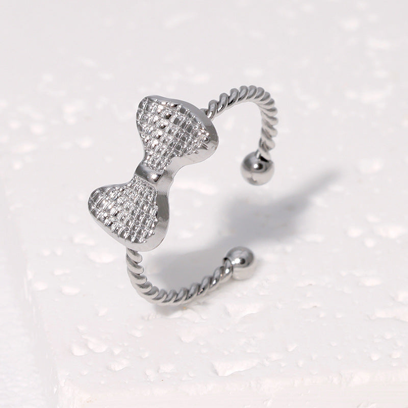 Sweet Minimalist Gold Plated Stainless Steel Bow Ring for Women