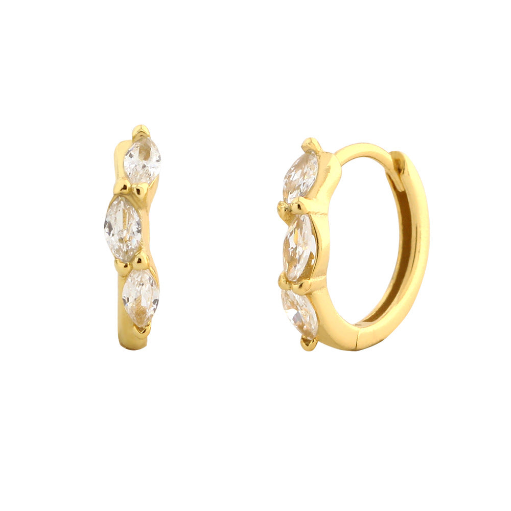 Modernos pendientes trepadores geométricos de plata de ley S925 con circonitas marquesa para mujer