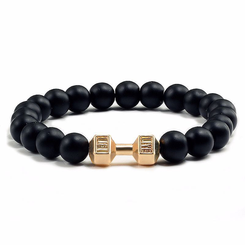 Fashion Matte Plated Alloy Beaded Bracelet Unisex Elastic Yoga Energy Bangle