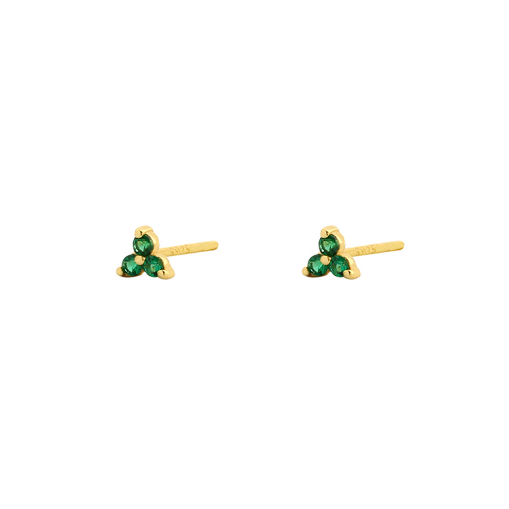Elegantes Pendientes de Plata de Ley 925 con Forma de Trébol, Esmalte Verde Esmeralda y Detalles de Pedrería para Mujer