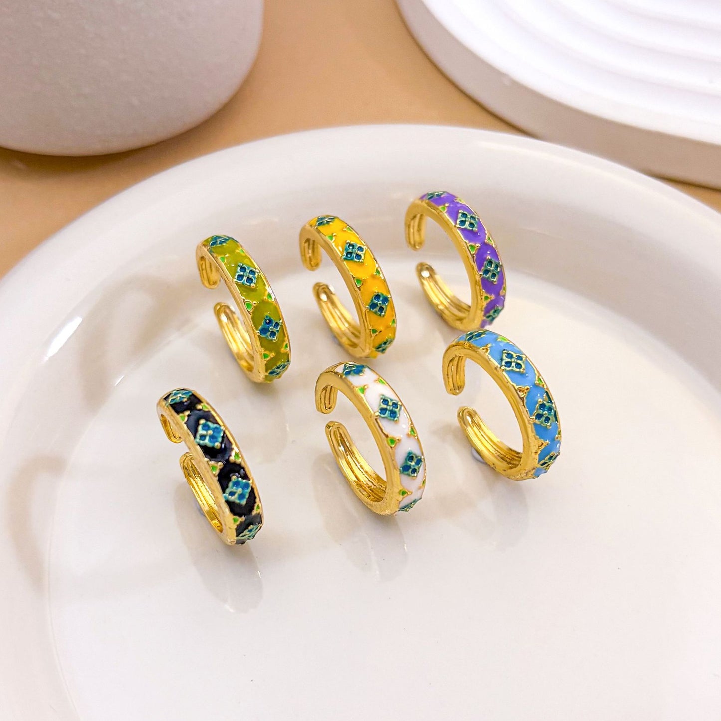 Vintage Sweet Geometric Floral Gold Plated Brass Adjustable Ring for Women