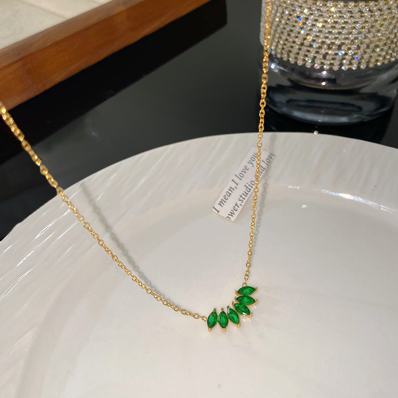 Minimalist Luxury Geometric Cubic Zirconia Inlay Plated Titanium Steel Wheat Ear Necklace