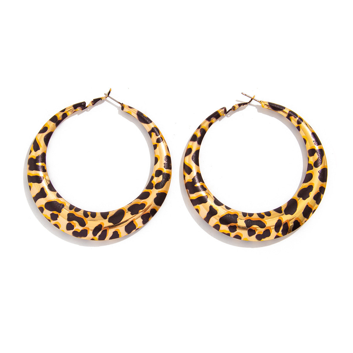 Exaggerated Leopard Print Geometric Plated Alloy Hoop Earrings for Women