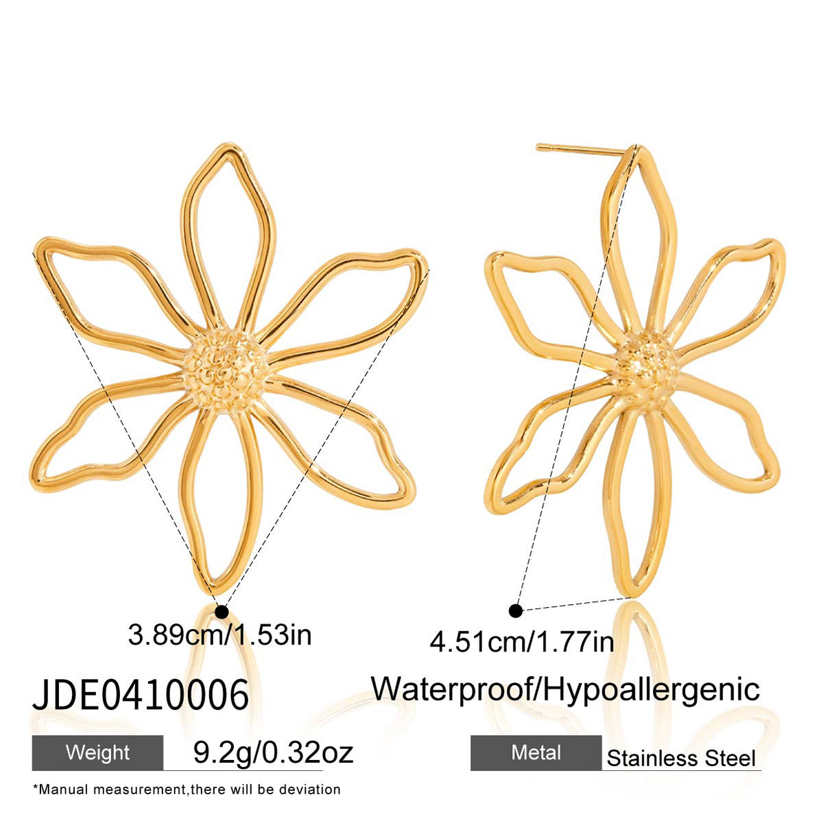 Pendientes de tuerca minimalistas de acero de titanio con chapado, diseño geométrico de flor lineal, para mujer