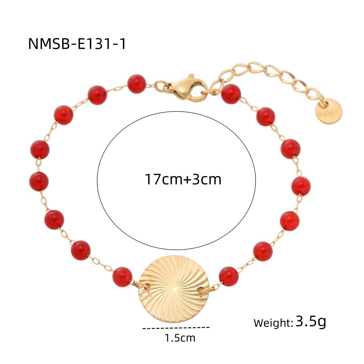 Fashionable Geometric Round Pendant Titanium Steel Bracelet with Colorful Beads and 18K Gold Plating for Women