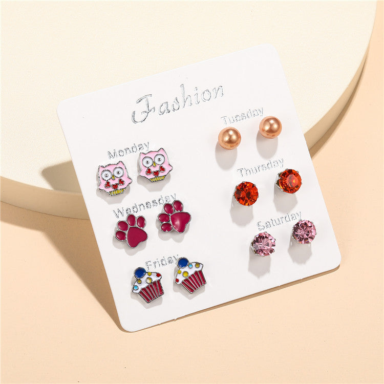 Cartoon Animal Stud Earrings Set for Kids Alloy Jewelry with Enamel Finish Rainbow Color Design