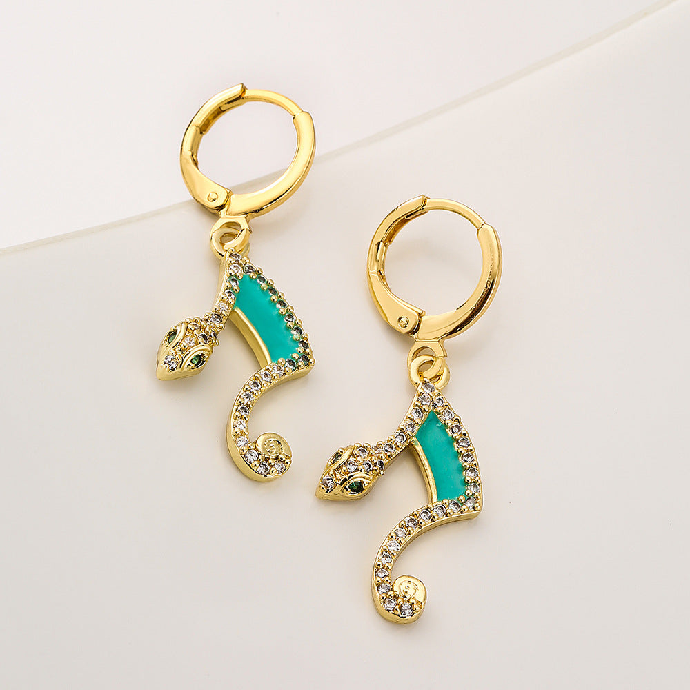 Geometric Copper Pendant Earrings with 18K Gold Plating and Enamel Finish for Women