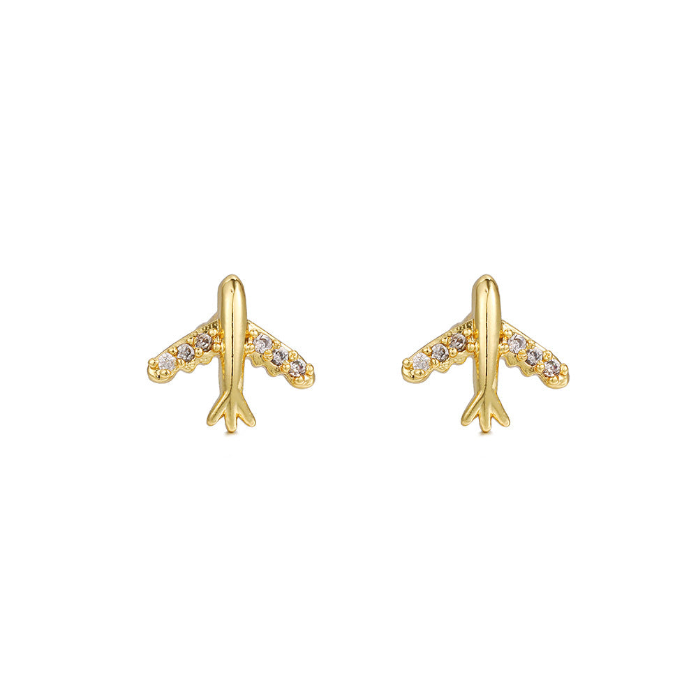 Geometric Triangle Star Moon Brass Cubic Zirconia Plated Stud Earrings for Women