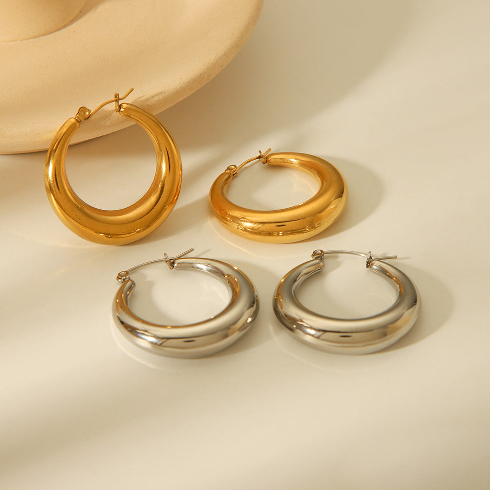 Minimalist Geometric Hollow Circle Stainless Steel Earrings with Plated Finish for Women