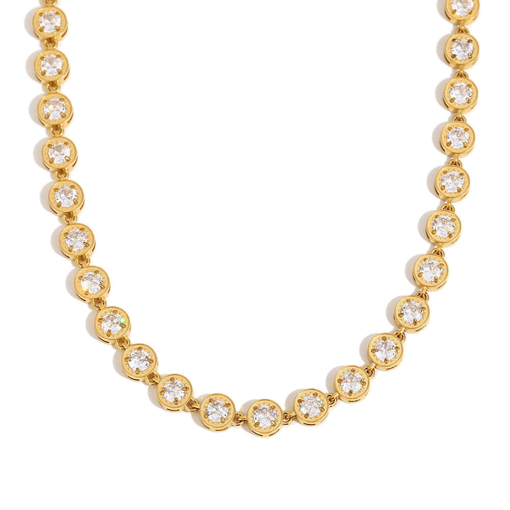 Minimalist Geometric Pendant Necklace and Bracelet Set in Stainless Steel with 18K Gold Plating and White Zircon Accents for Women