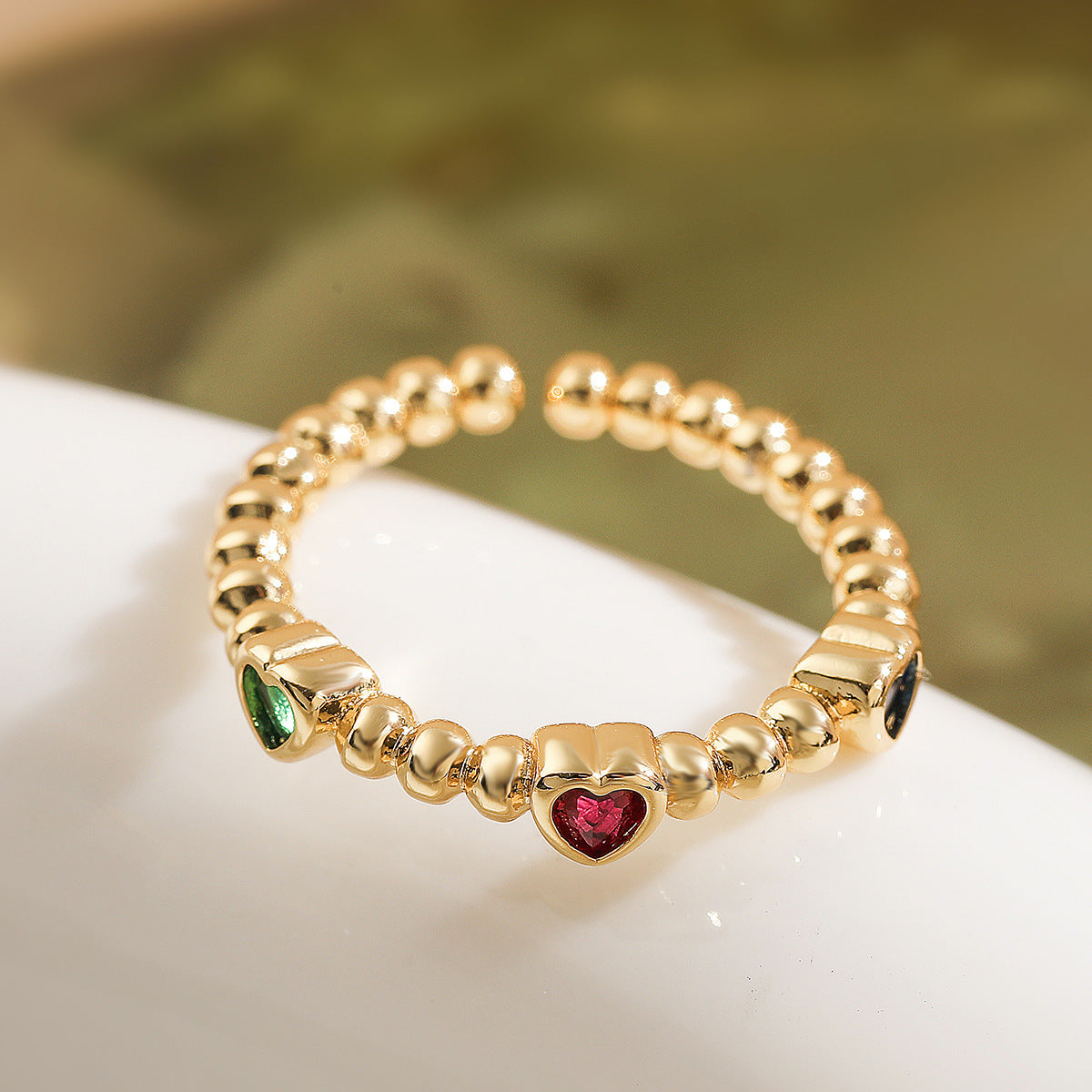 Anillo abierto geométrico minimalista para mujer, de latón con chapado en oro de 18 quilates e incrustaciones de circonita