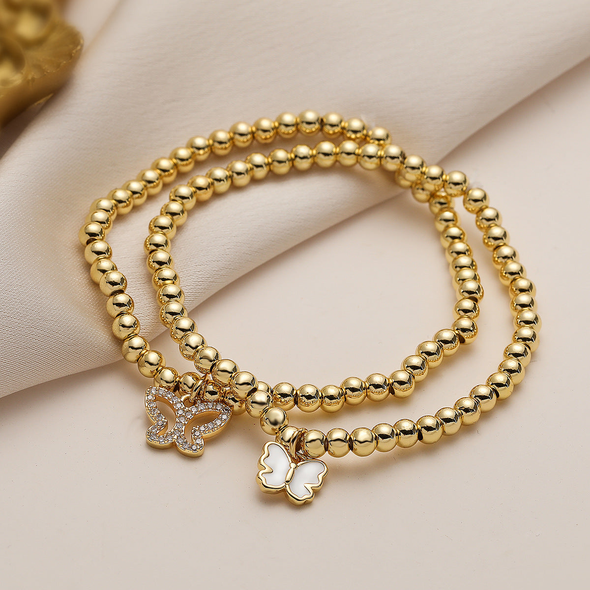 Elegant Butterfly-Shaped Copper Bracelet with Gold Plating and Zircon Inlay for Women
