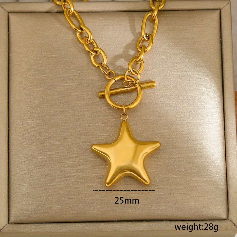 Collana con Pendente a Stella Minimalista da Donna in Acciaio Inossidabile con Finitura Placcata, Gioielli alla Moda Casual e per Pendolari