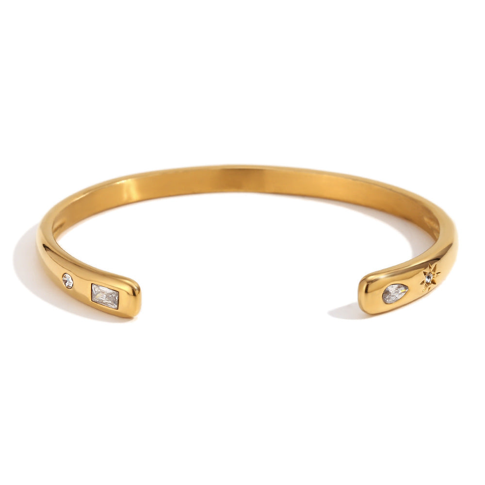 Anillo de Acero Inoxidable Minimalista Bañado en Oro de 18K con Estrella, Gota de Agua, Geométrico de Zirconia y Diamante Blanco para Mujer