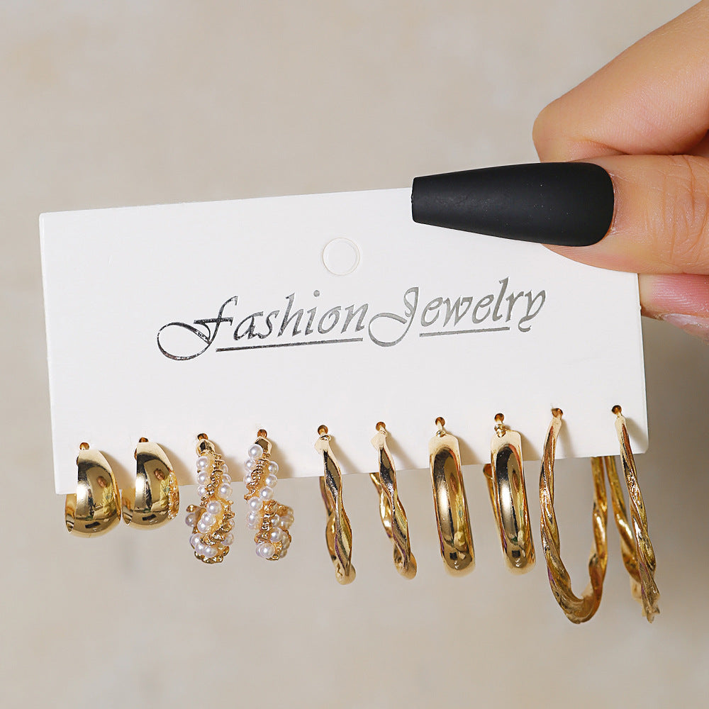 Vintage Geometric Round Plated Stainless Steel C-Shape Hoop Earrings for Women