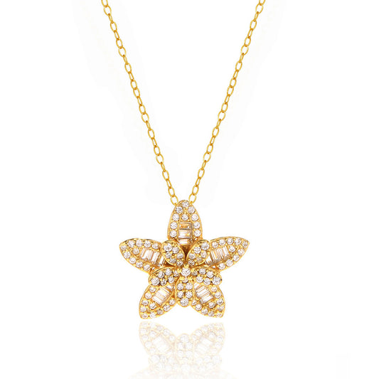Collar con colgante de estrella de circonita cúbica pavimentada de plata de ley 925 de lujo con cadena de cable para mujer