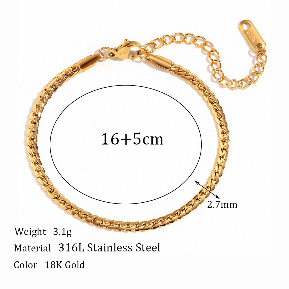 Pulsera de Acero Titanio Geométrica Minimalista para Mujer con Baño de Oro de 18K y Cadena NK Pulida