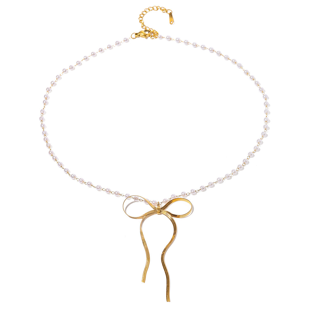 Sweet Pastoral 18K Gold Plated Stainless Steel Bow Butterfly Pendant Necklace for Women