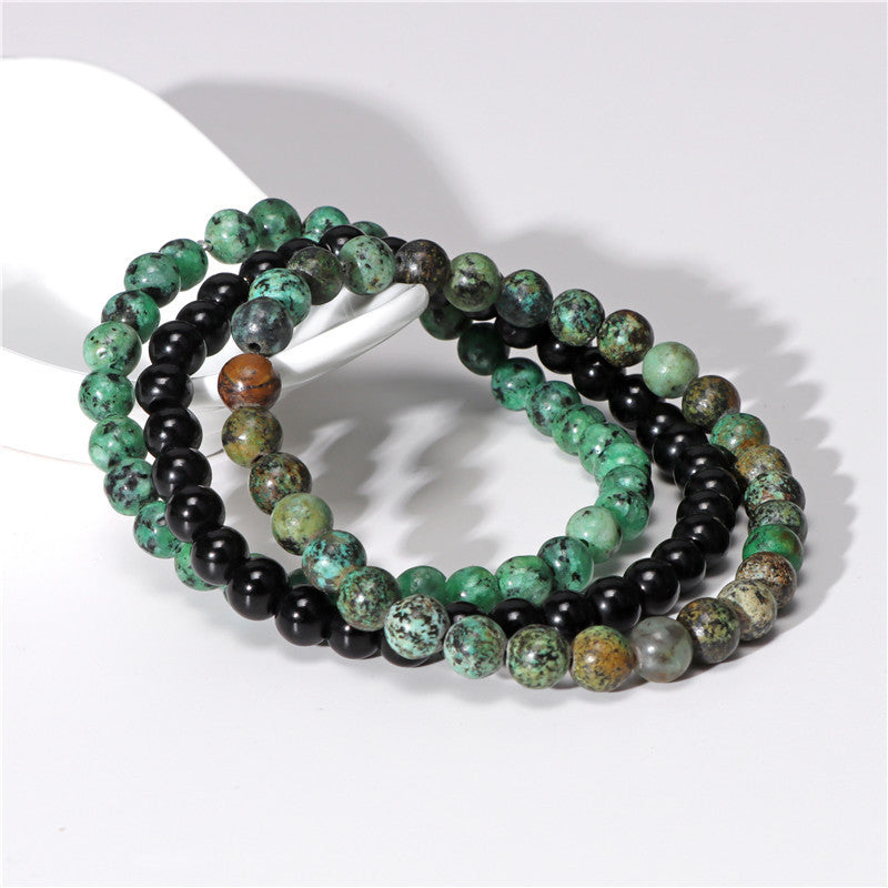 Geometric Natural Agate and Rose Crystal Beaded Stretch Bracelet Set