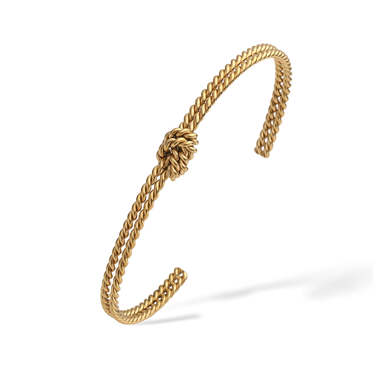 Vintage 18K Gold Plated Rope Knot Open Cuff Bracelet for Women