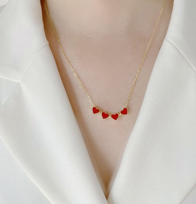 Minimalist Heart-Shaped Titanium Steel Pendant Necklace with Four-Leaf Clover Design, Double-Sided Wearable, Electroplated Finish, Delicate Clavicle Chain for Women