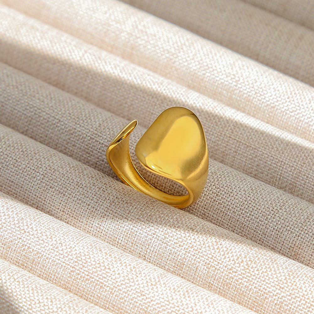 Anello Aperto Regolabile da Donna in Acciaio Inossidabile Stile INS Vintage, Geometrico e a Cuore, con Intarsio in Pietra Naturale, Elegante e Minimalista
