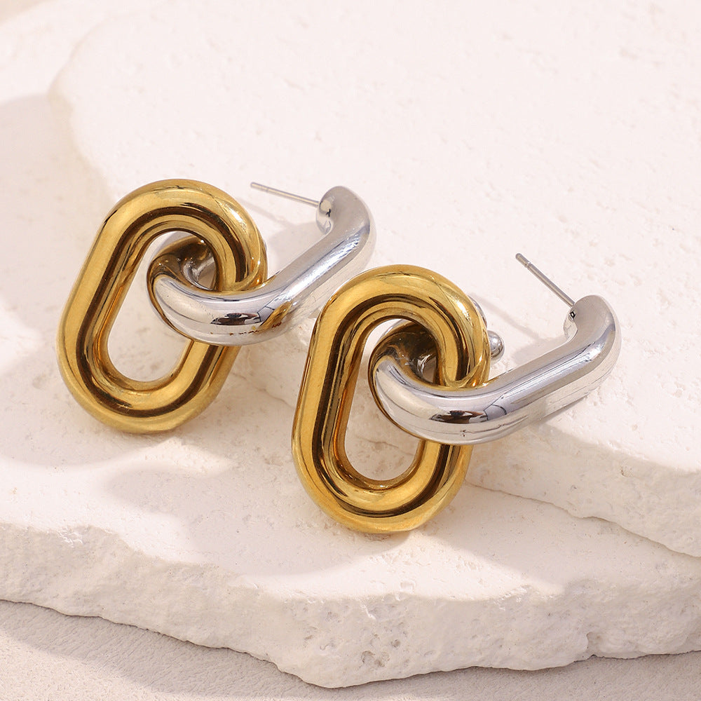 Orecchini in Acciaio Inossidabile Geometrici Moderni Minimalisti con Dettagli a Catena Vuota Placcata Oro 18K