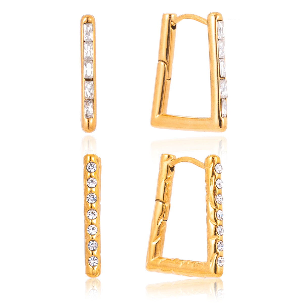 Luxury Minimalist Square Geometric Stainless Steel Plated Rhinestone Stud Earrings for Women
